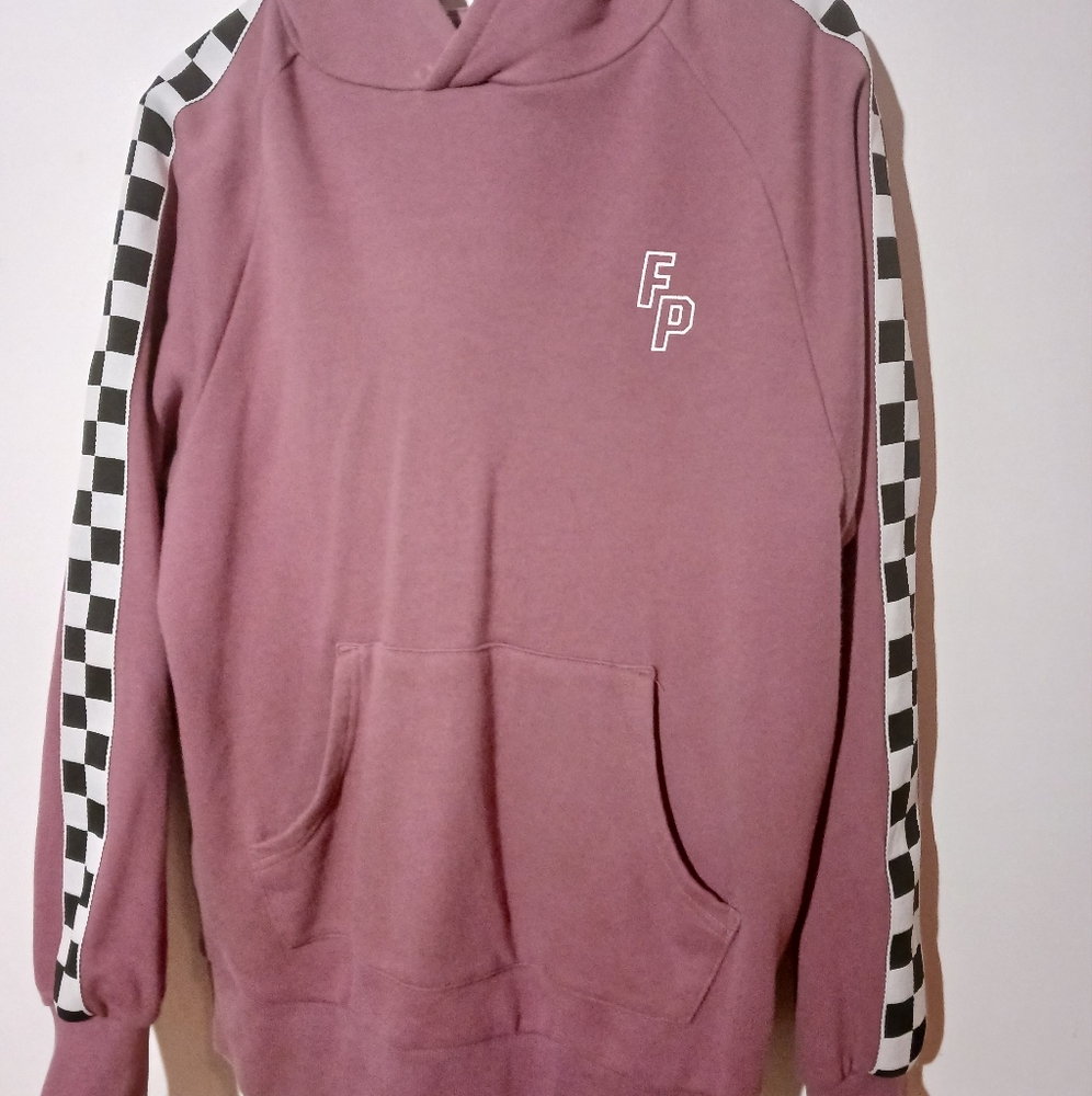 Fairplay Pink Hoodie with Checkerprint sleeves